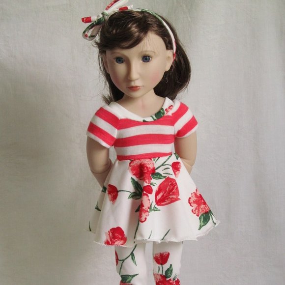 Coral pink floral and stripes play set for 16" BJD - Picture 1 of 5